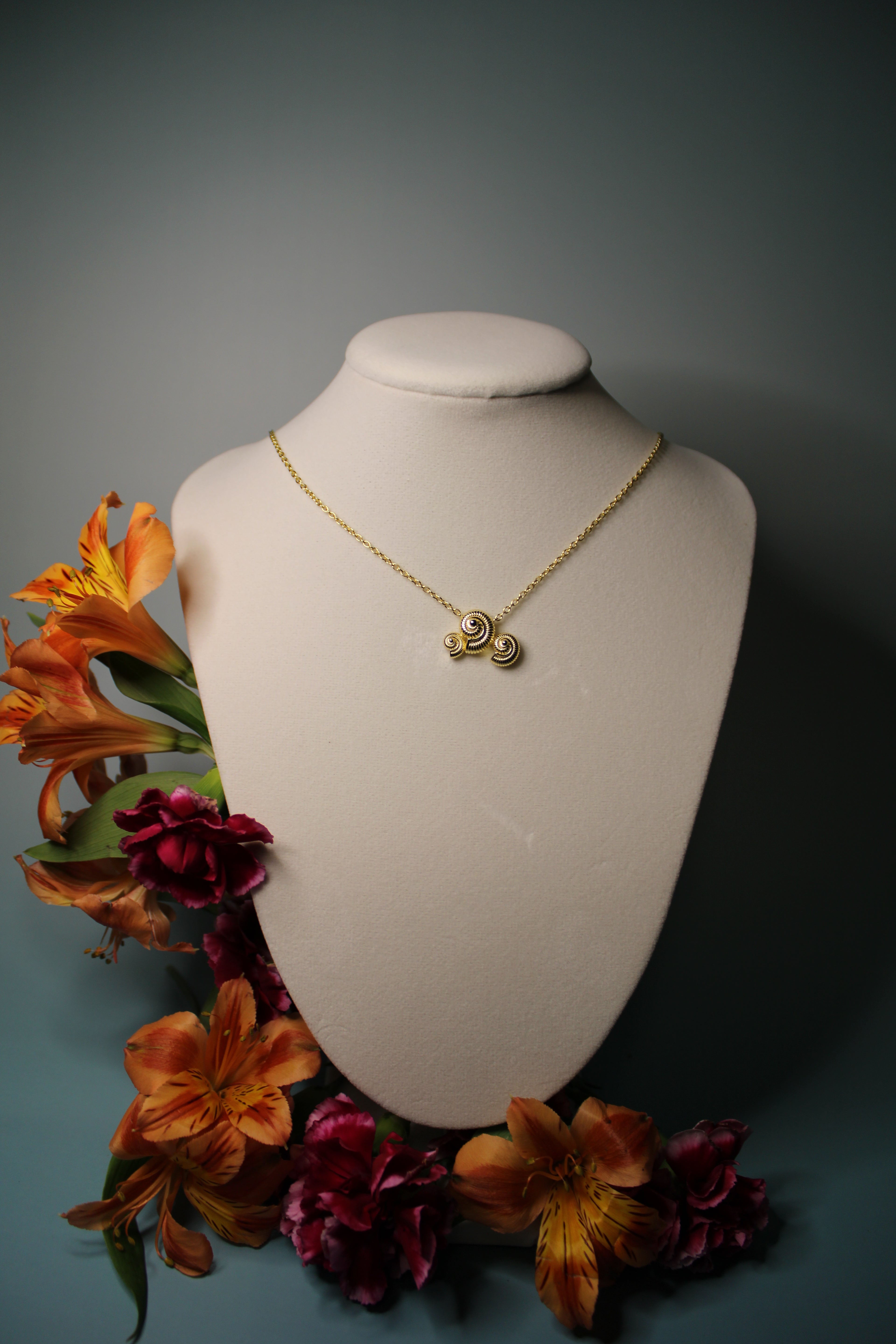 Three Spiral Seashell Necklace