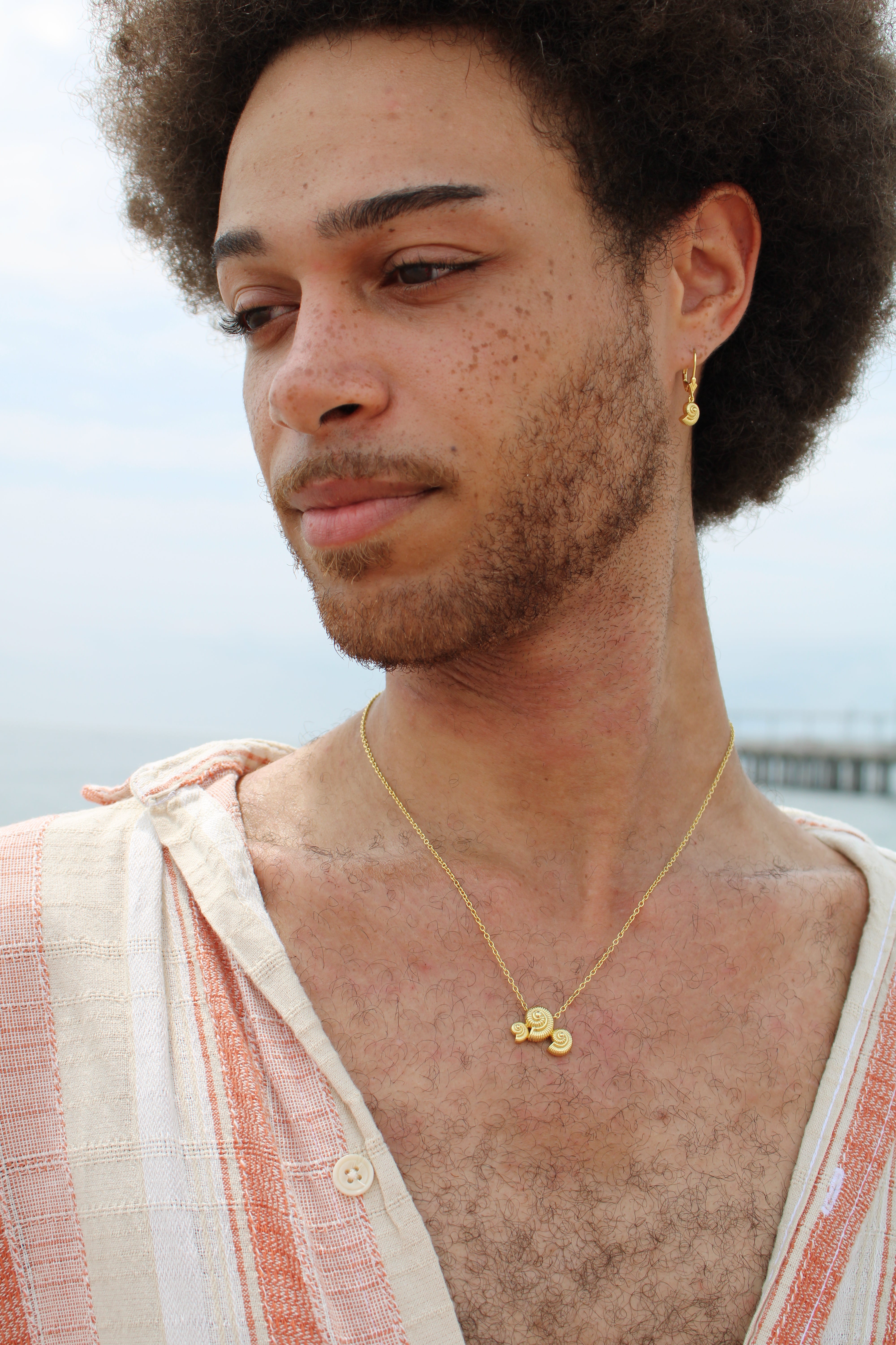 Three Spiral Seashell Necklace