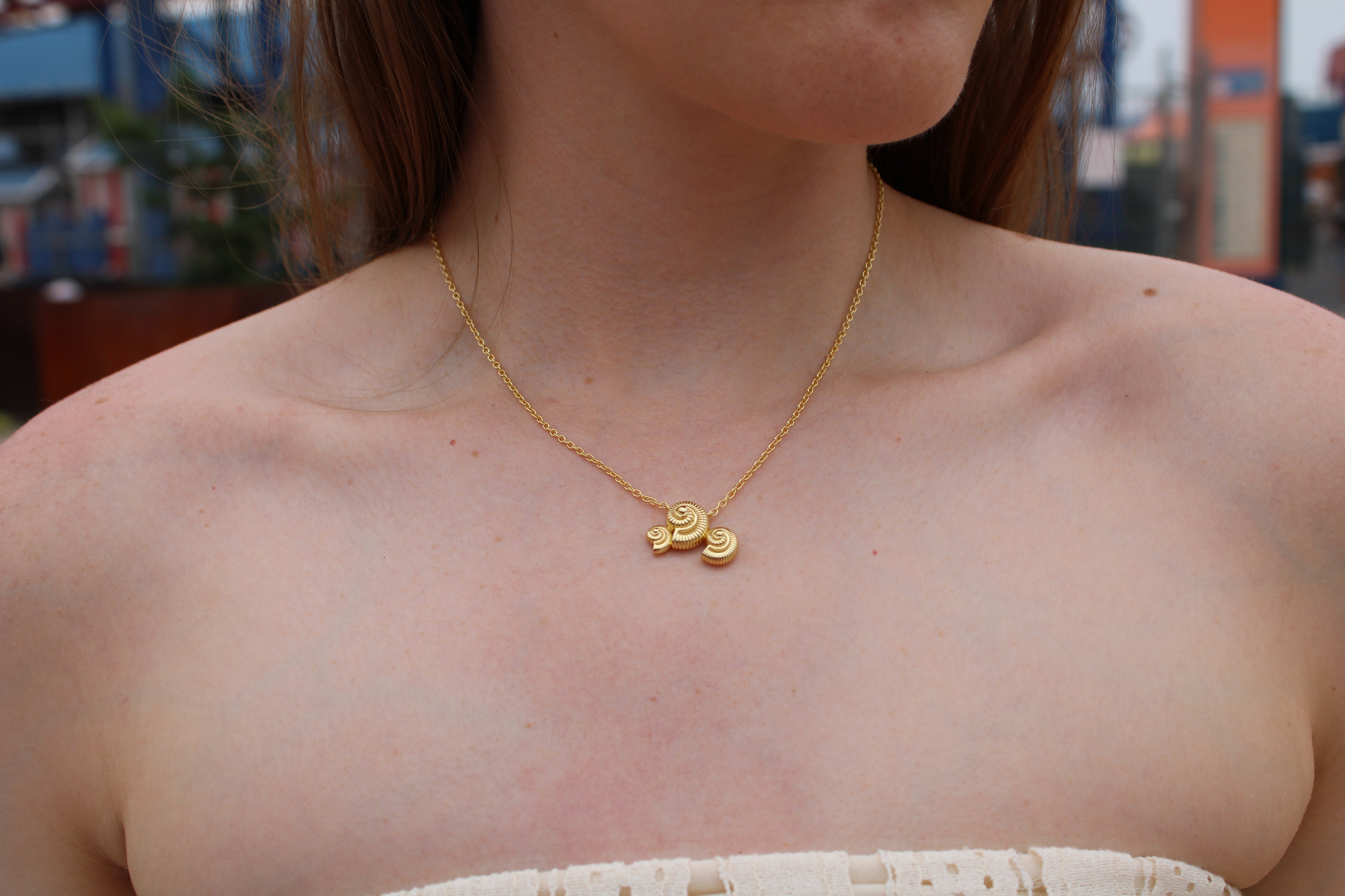 Three Spiral Seashell Necklace