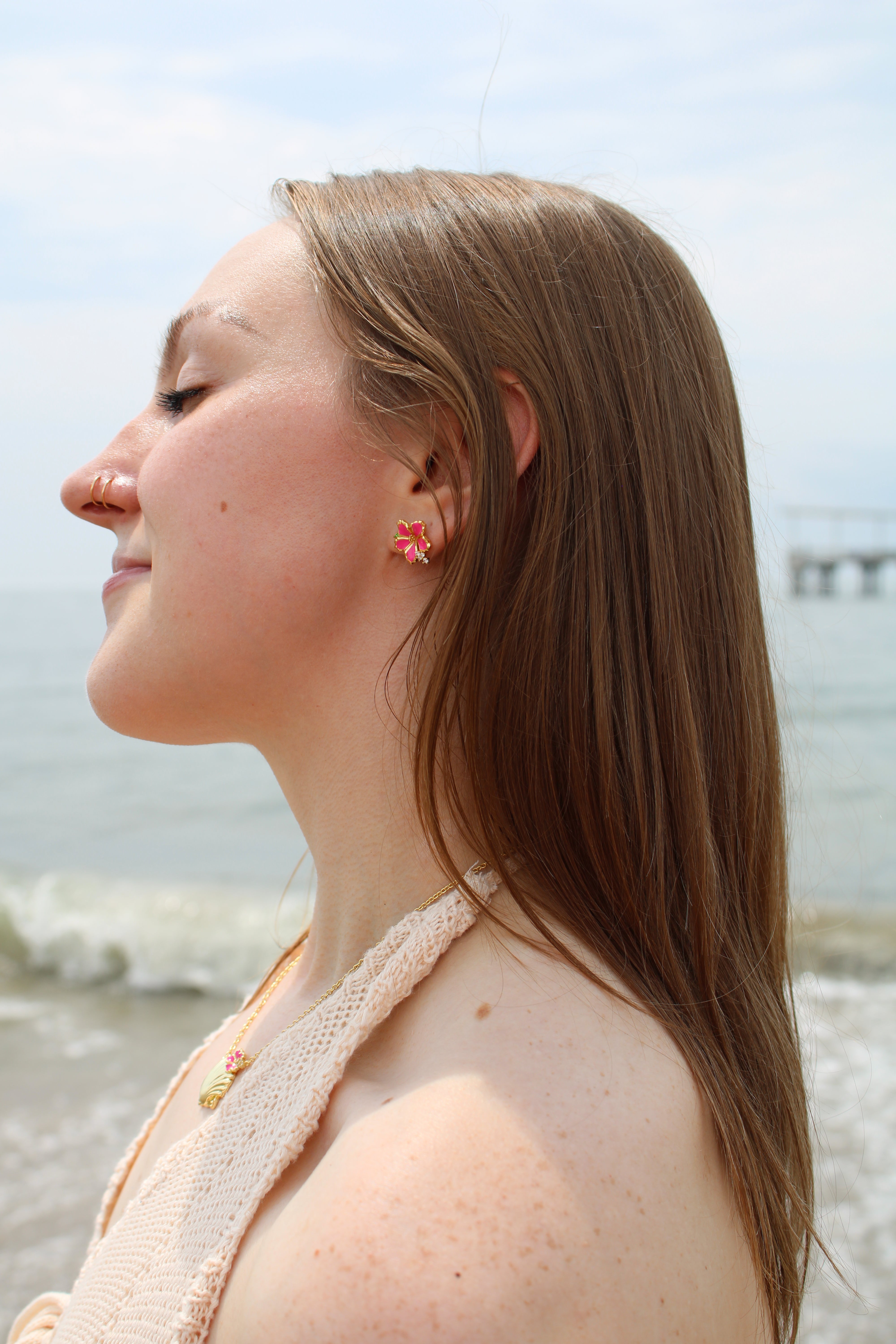 Pink Hibiscus Stud Earrings