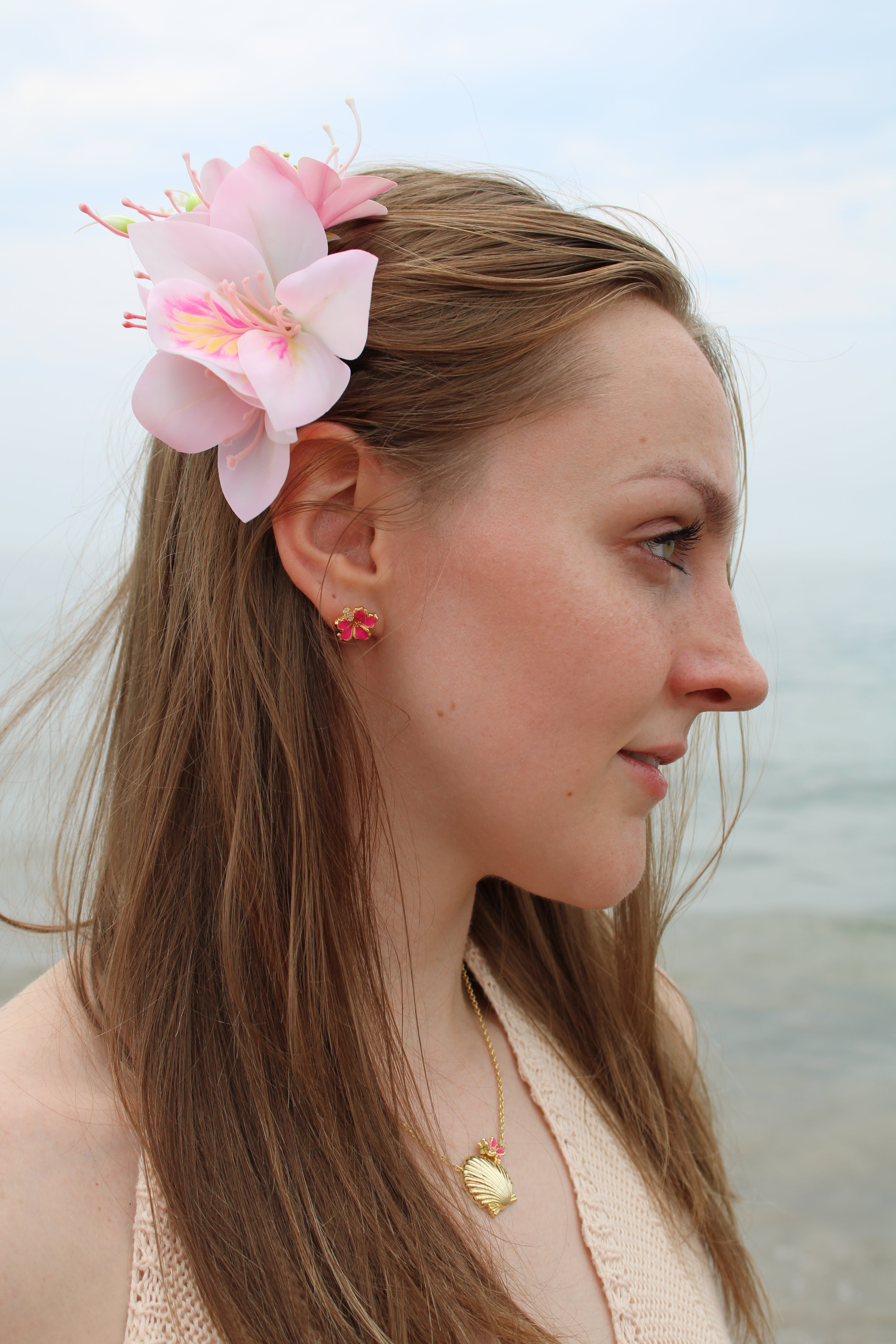 Pink Hibiscus Stud Earrings