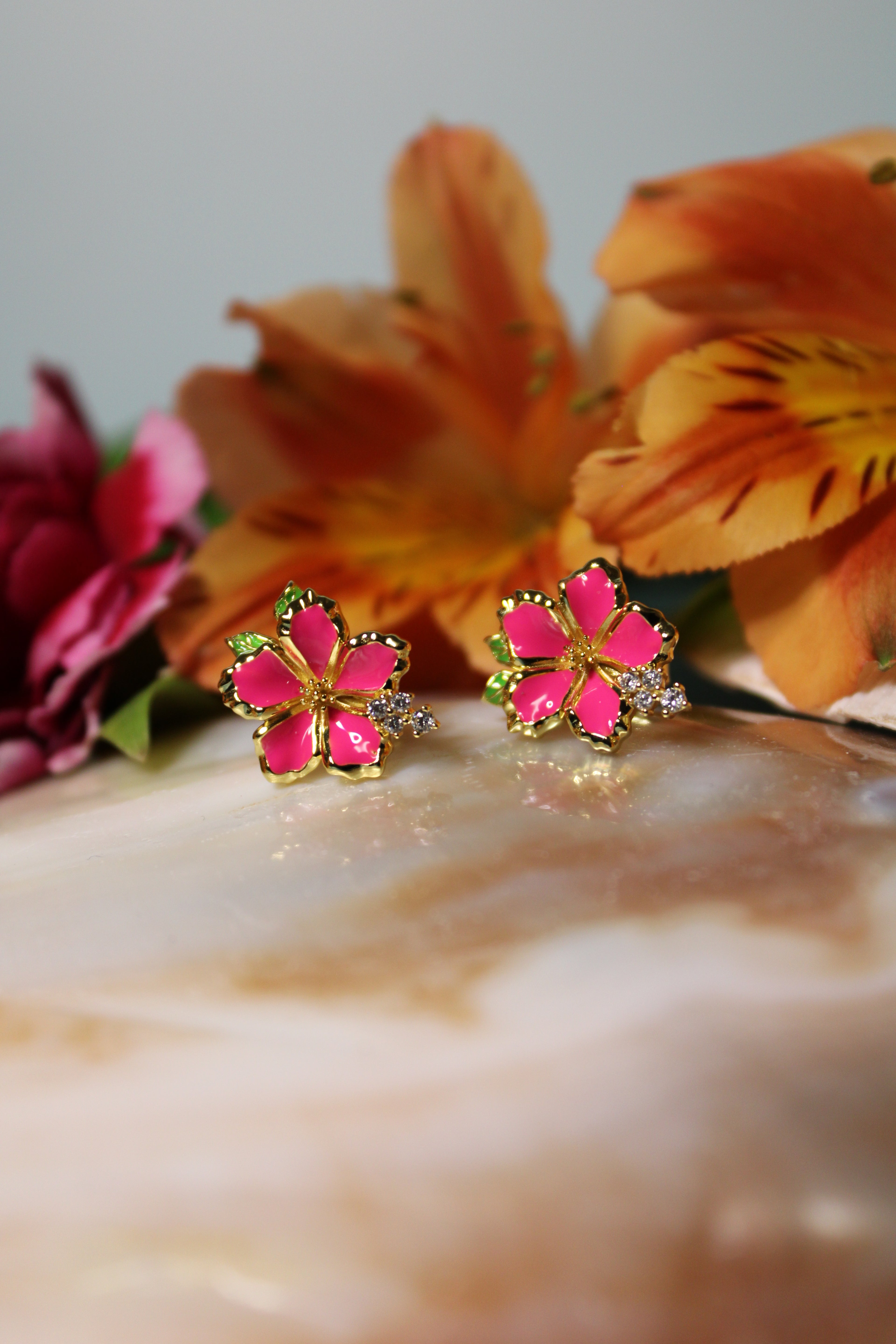 Pink Hibiscus Stud Earrings